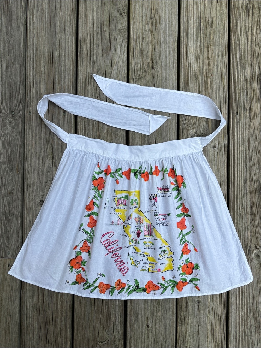 Vintage 1950s California Map Souvenir Half Apron MCM Kitsch Cotton